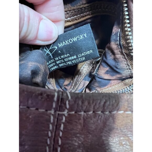 B. Makowsky Brown Leather Crossbody Bag With Zipper Pocket & Adjustable Strap pu - Picture 10 of 11